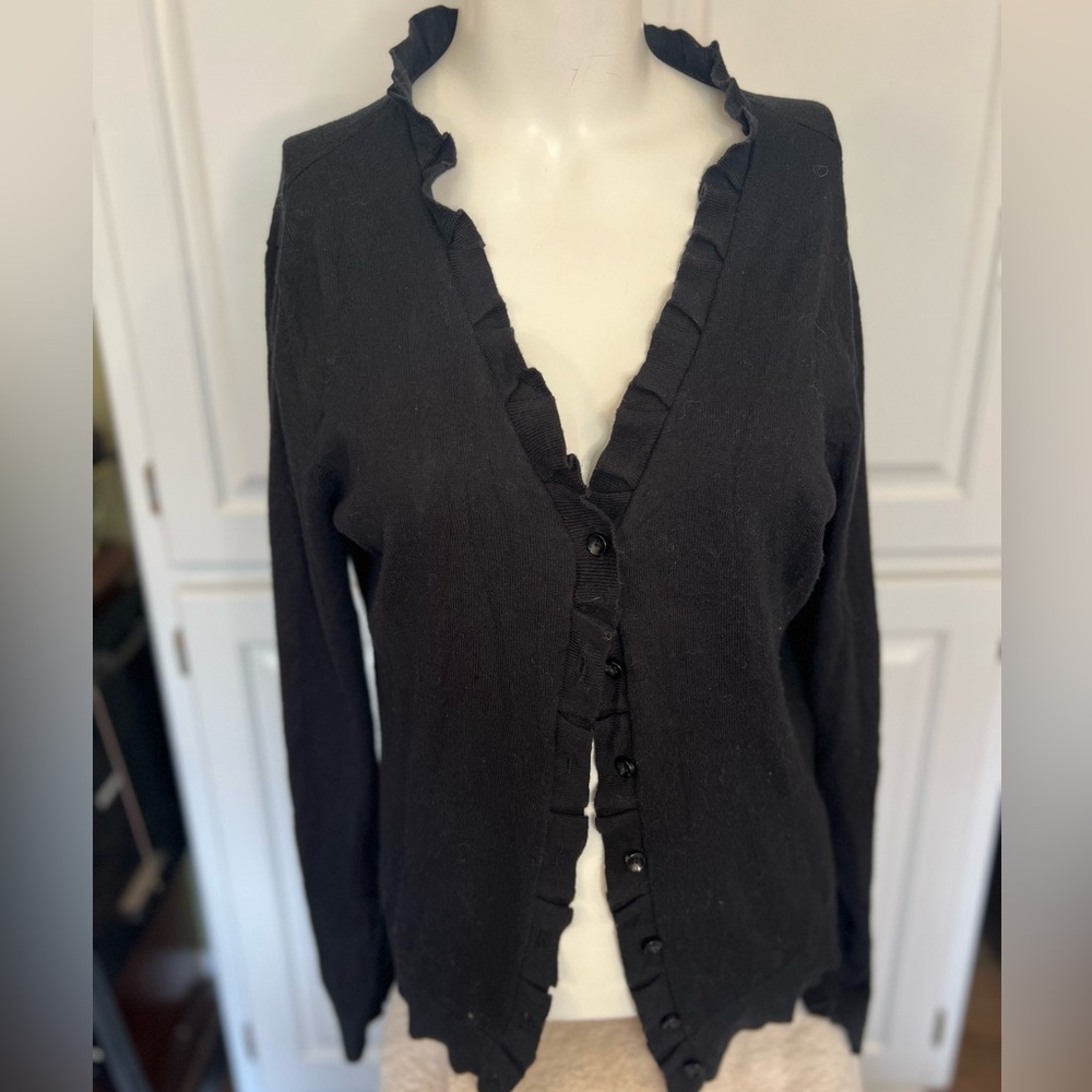 Reaction | Black Ruffle Cardigan | L. Kenneth Cole